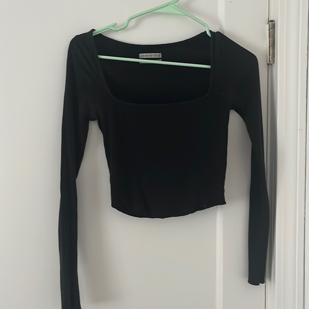 URBAN OUTFITTERS black square neck ribbed long sleeve top